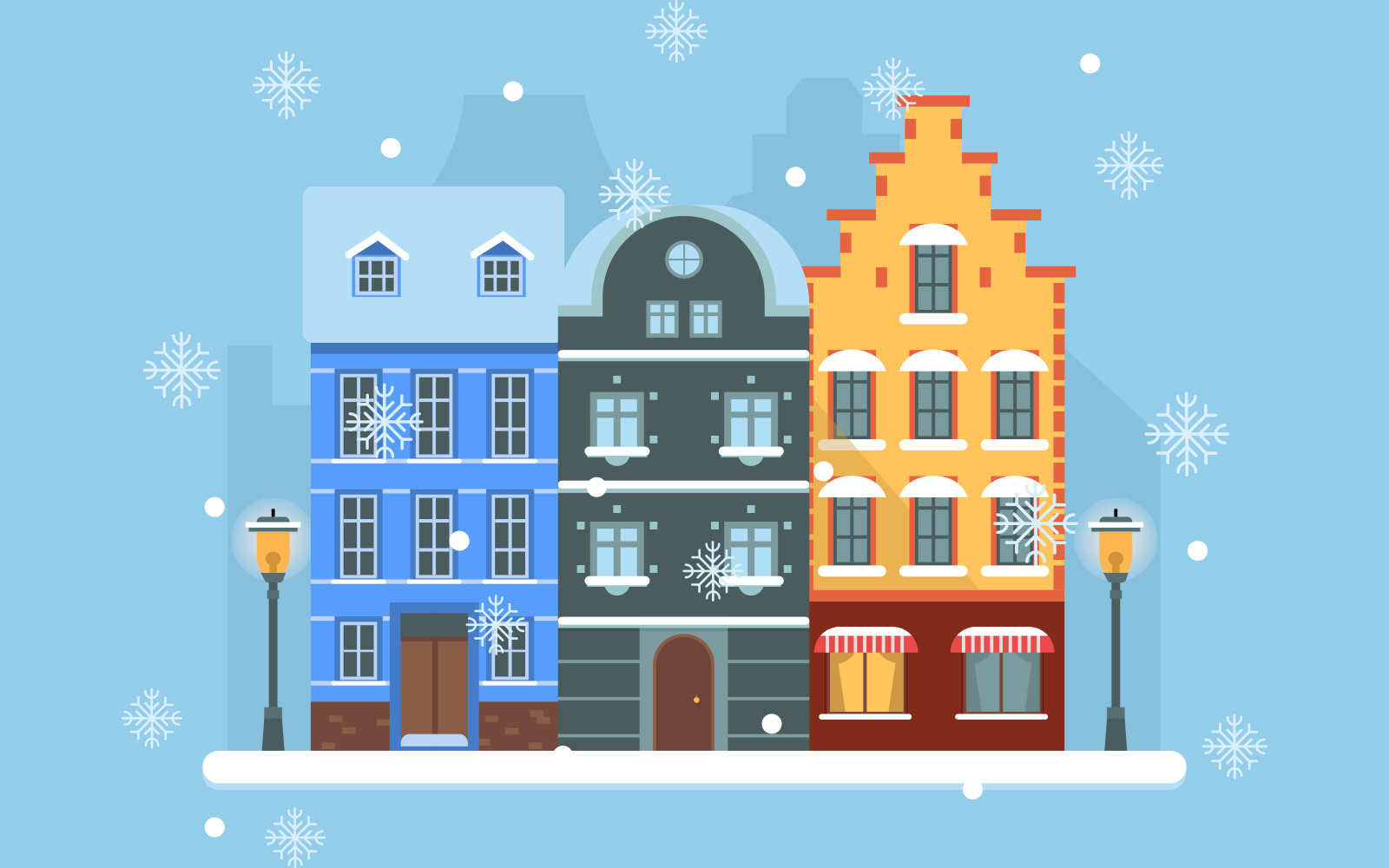 Winter Landscape With City Houses Illustration