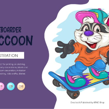 Raccoon Skateboard Vectors Templates 229952