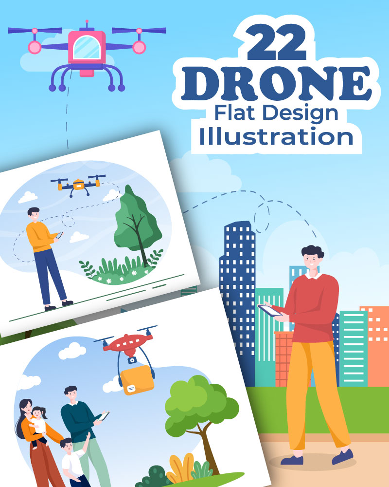 22 Drone with Camera Remote Illustration