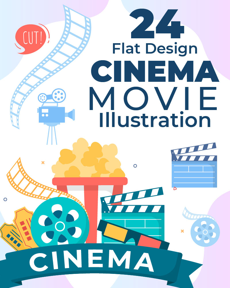 24 Cinema Movie Theater Flat Design Illustration