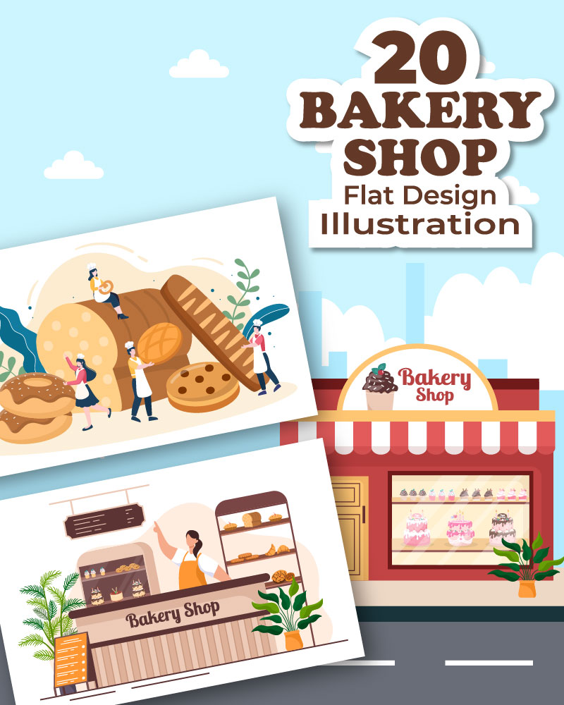 20 Bakery Shop flat Design Illustration