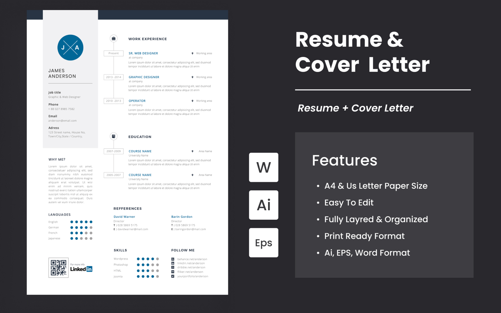 Professional Resume And Cover Letter Template