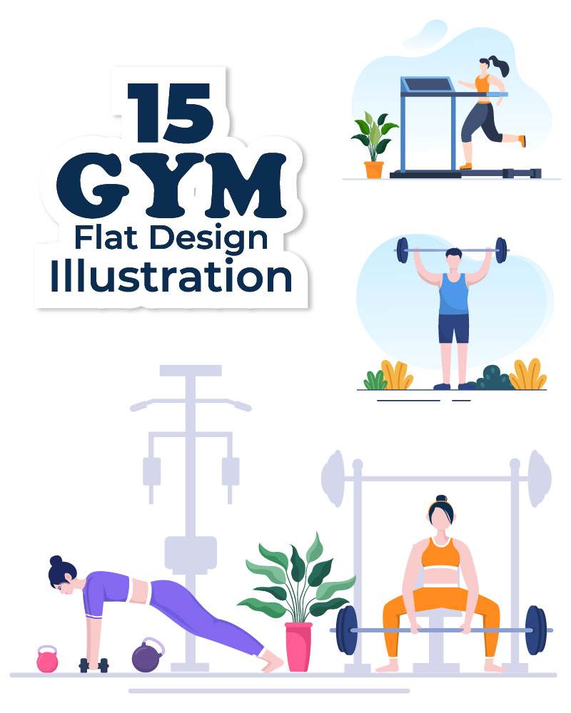 15 Workout Gym Flat Design illustration