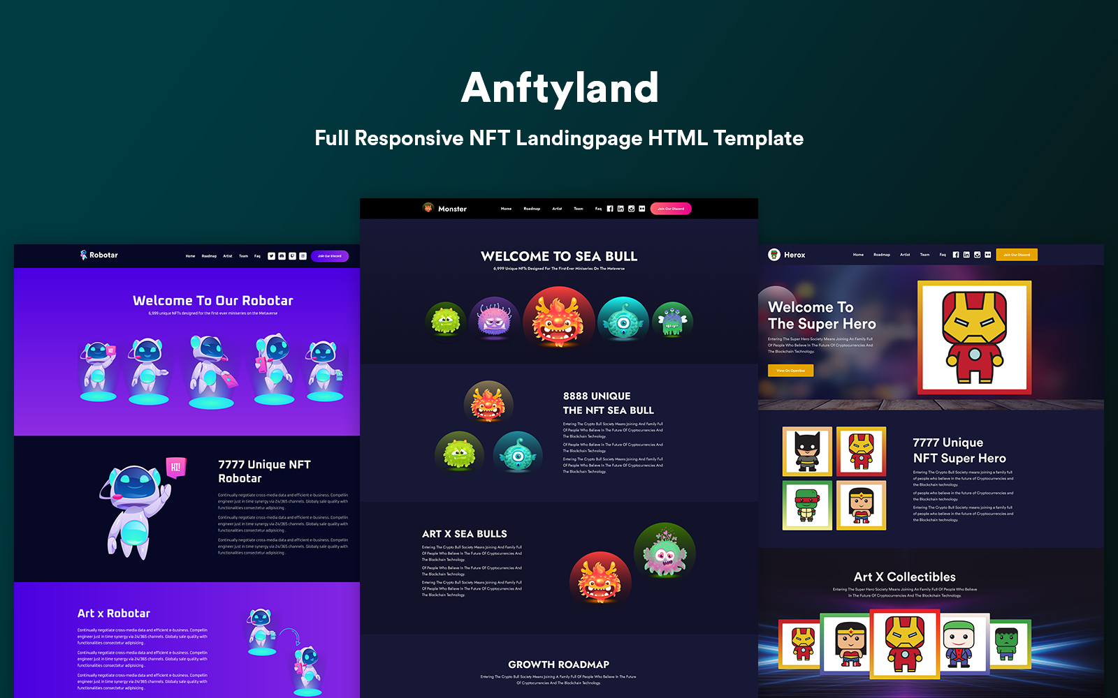 Anftyland - NFT Landing Page HTML Template.