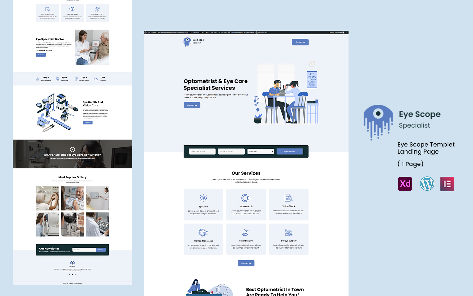 Eye Scope - Optometrist Services Ready to Use Elementor Template