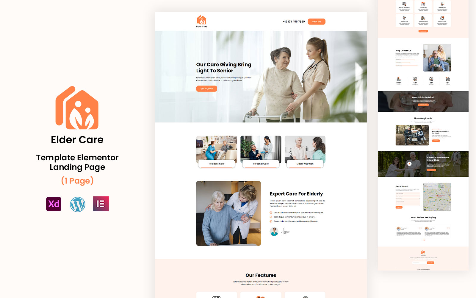 Elder Care - Old People Care Services Ready to Use Elementor Template