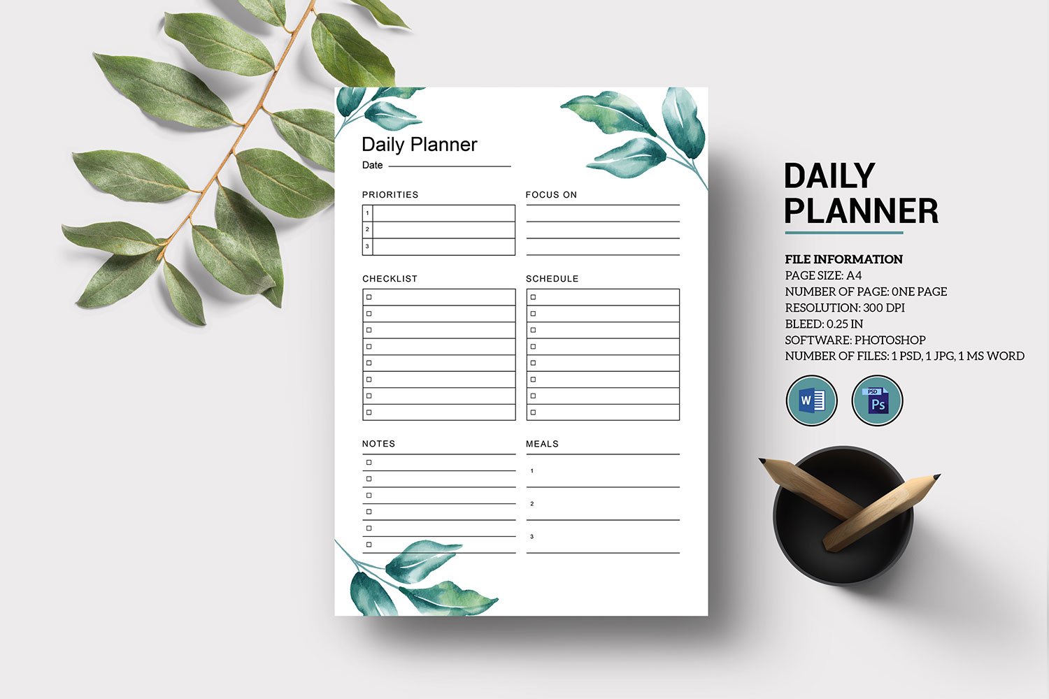 Printable One Page Daily Planner