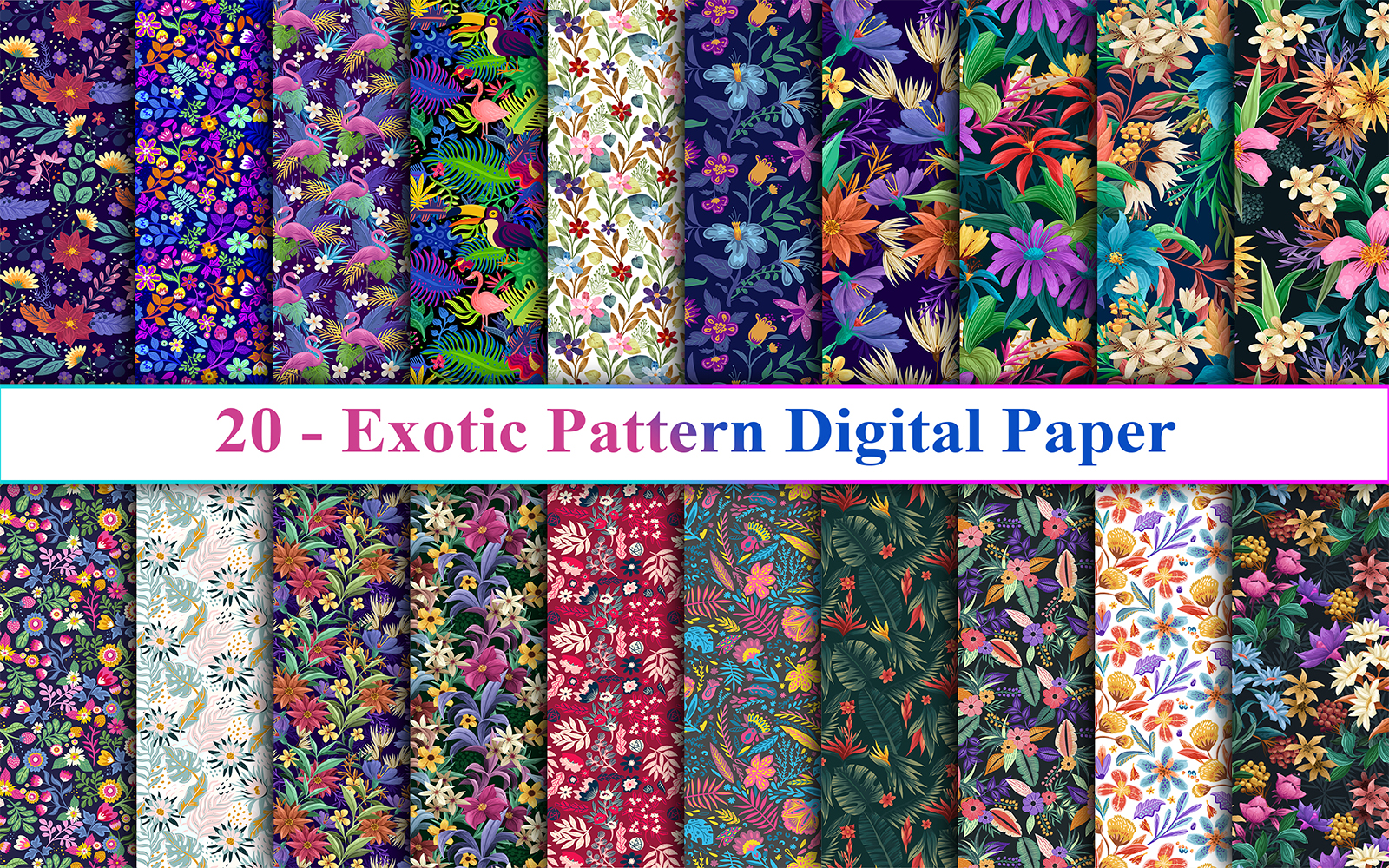 Exotic Pattern Digital Paper Set, Exotic Flower Pattern, Exotic Background