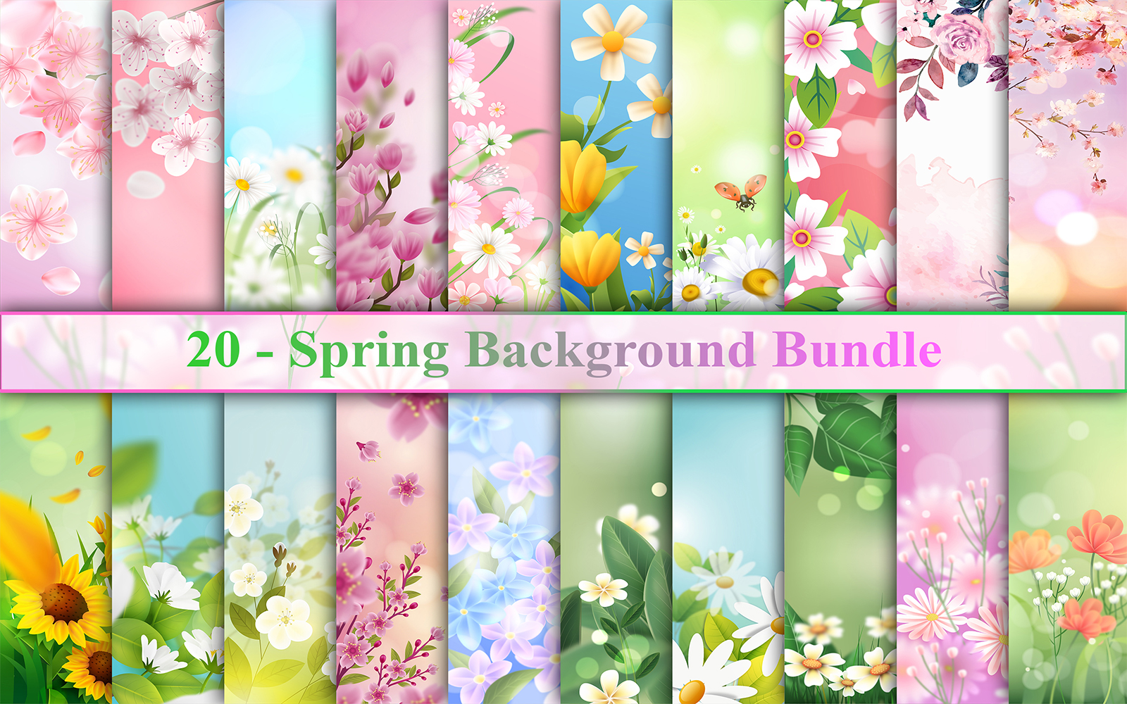 Spring Background, Spring Background Bundle, Spring Background Set, Spring Illustration, Spring