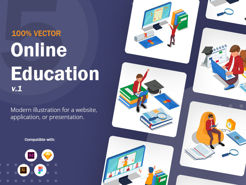 Isometric Online Education v1 - Illustration