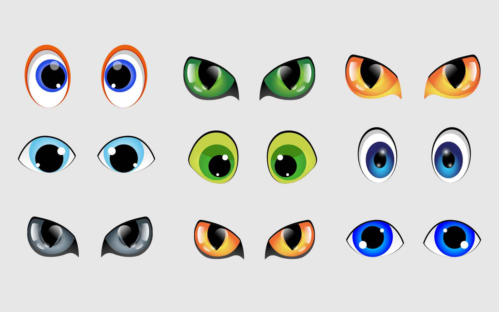 Different Type Of Cat Eyes Vector