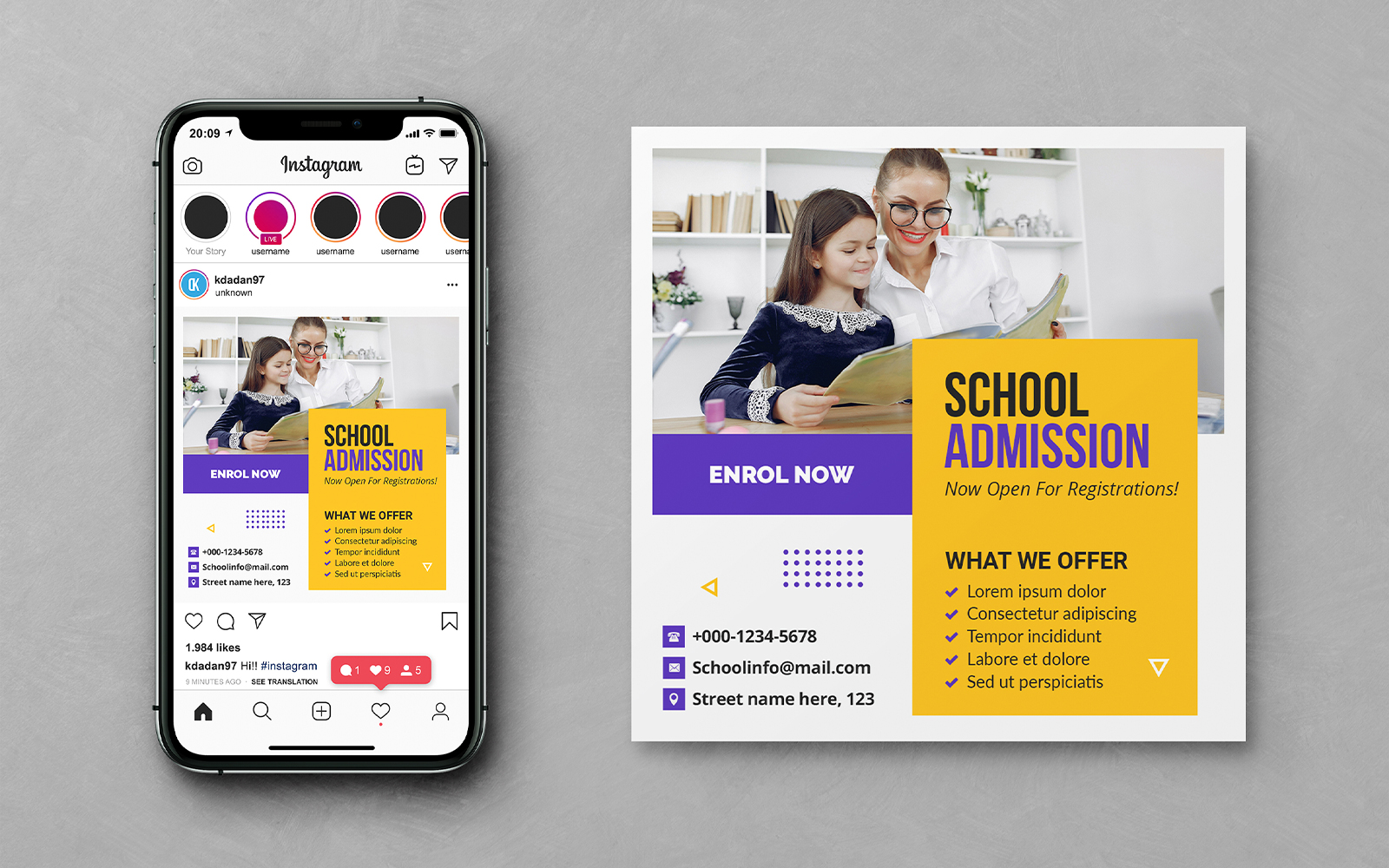 School Design Instagram Post and Social Media Banner