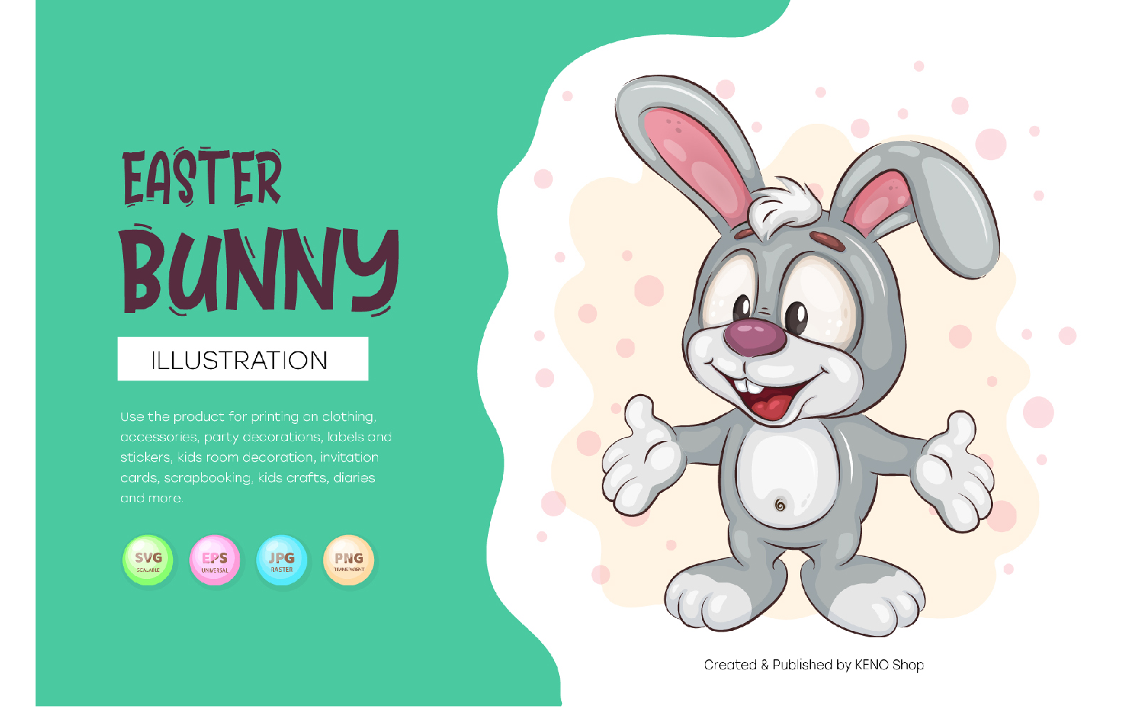 Cartoon Easter Bunny. T-Shirt, PNG, SVG.