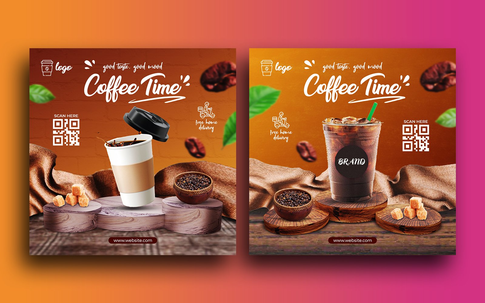Coffee shop drink menu promotion instagram post social media post banner template