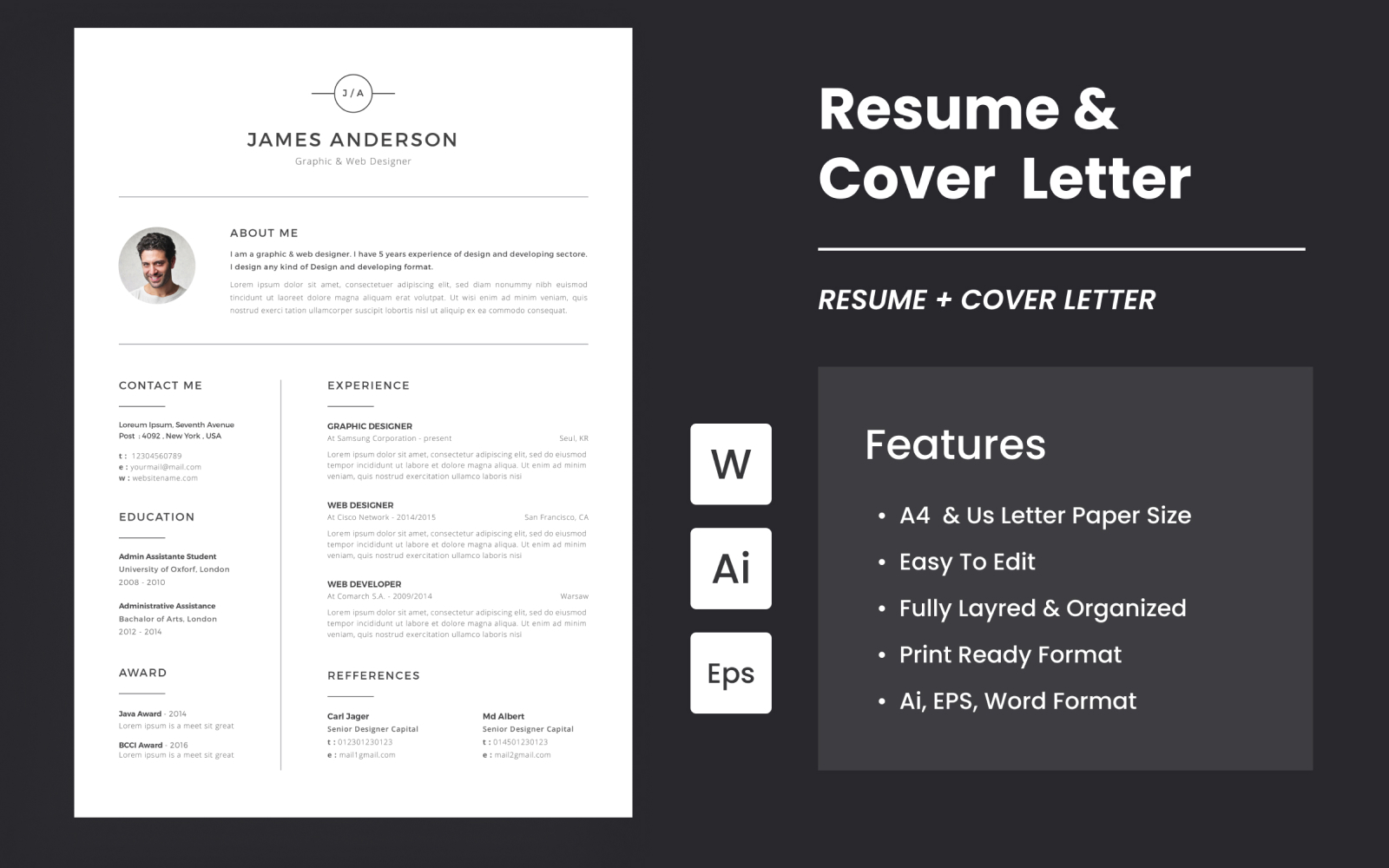Minimal CV/ Resume And Cover Letter