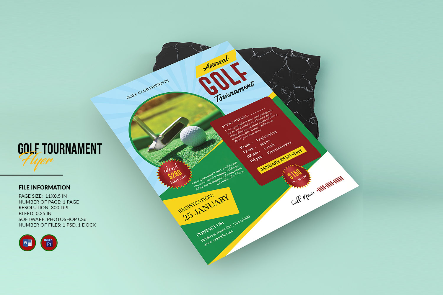 Printable Golf Tournament Flyer Template. Photoshop, Word and Canva