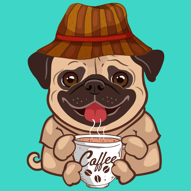 Pug Dog Drink Coffee Vector