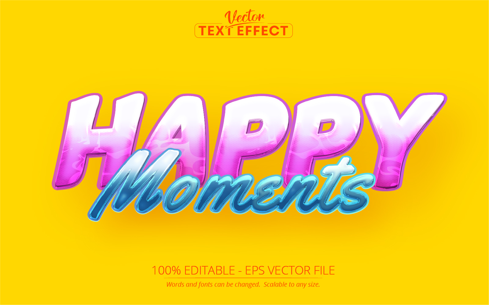 Happy Moments - Editable Text Effect, Blue And Pink Cartoon Text Style, Graphics Illustration