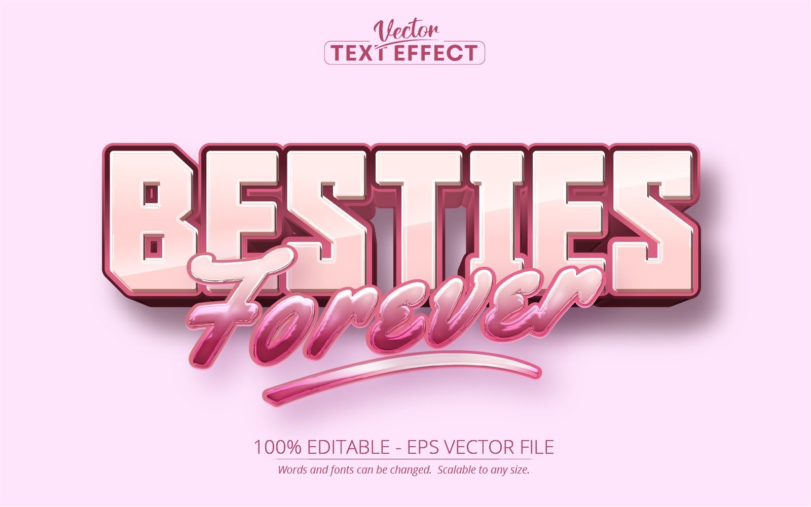 Besties Forever - Editable Text Effect, Blue And Pink Cartoon Text Style, Graphics Illustration