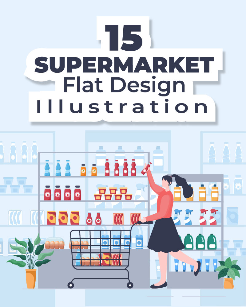 15 Supermarket Shopping Cartoon Illustration