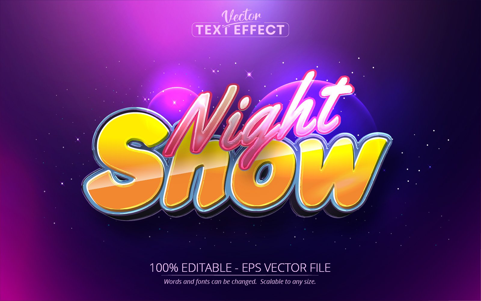 Night Show - Editable Text Effect, Purple And Yellow Cartoon Text Style, Graphics Illustration