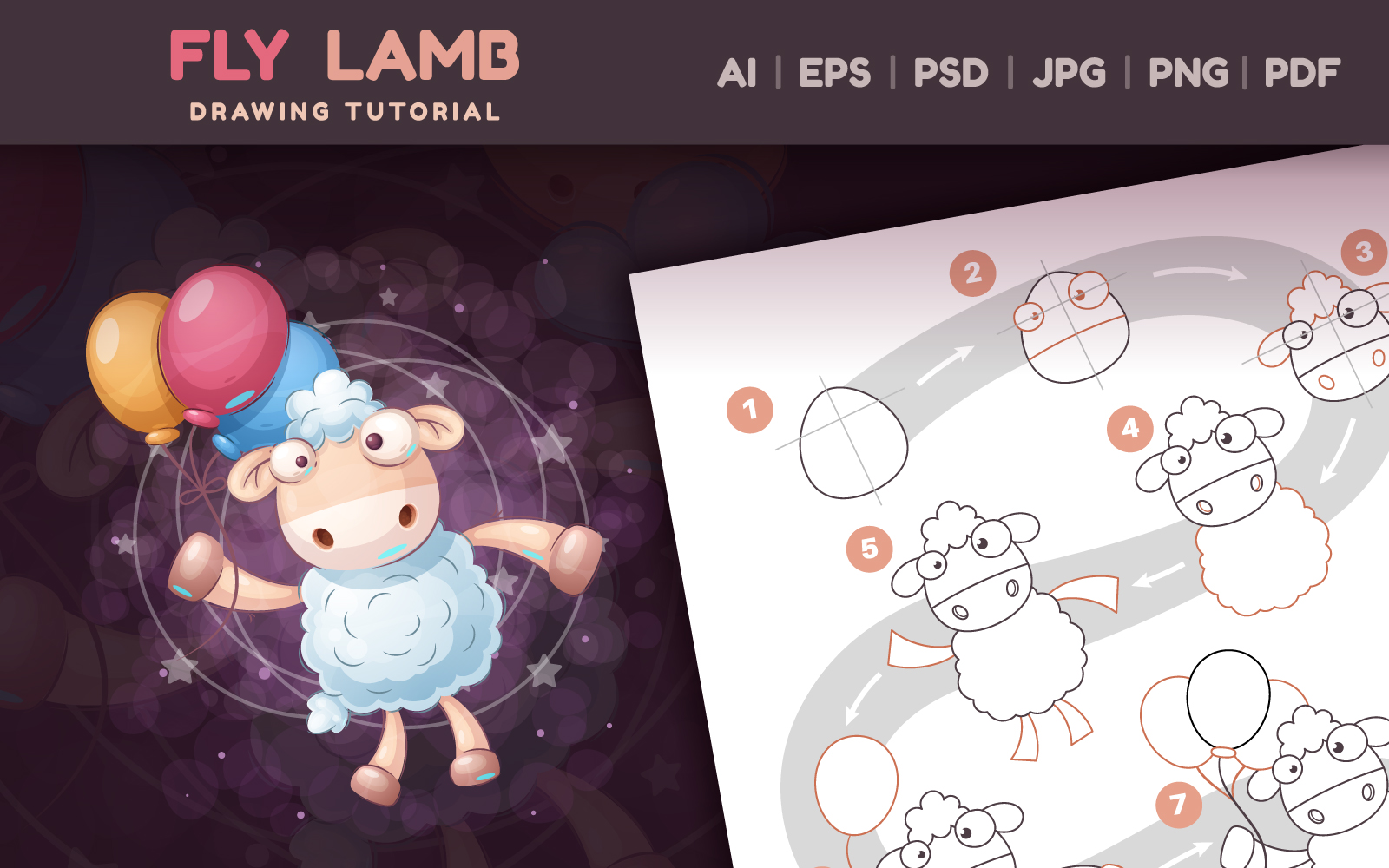 How to Draw lamb Step by Step Drawing lesson, Graphics Illustration