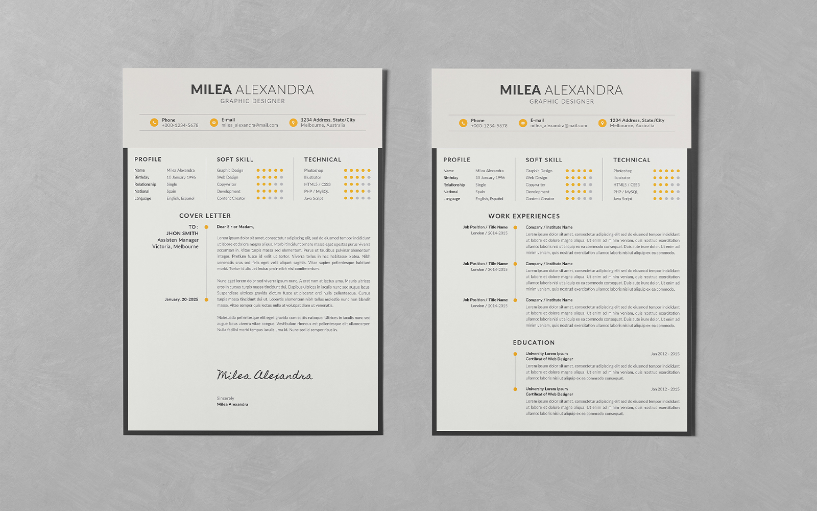 Clean Resume Curriculum Vitae CV Set Templates