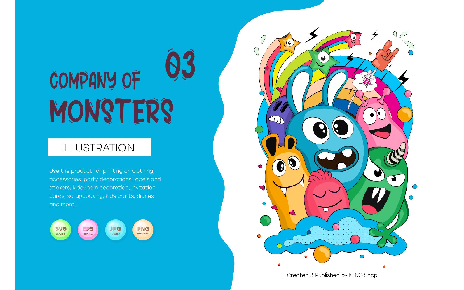 Cheerful company of monsters_03. T-Shirt, PNG, SVG.