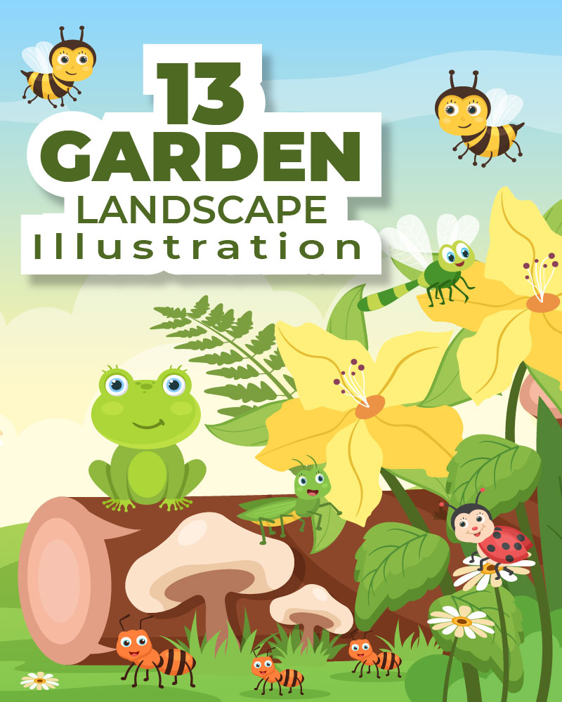 13 Beautiful Garden Landscape Cartoon Background Illustration