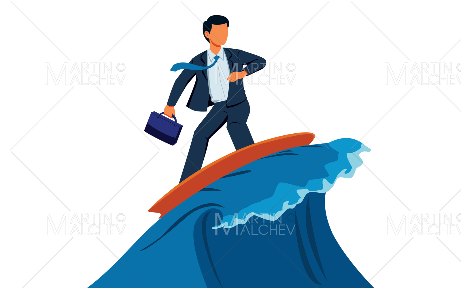 Businessman Riding Wave Vector Illustration
