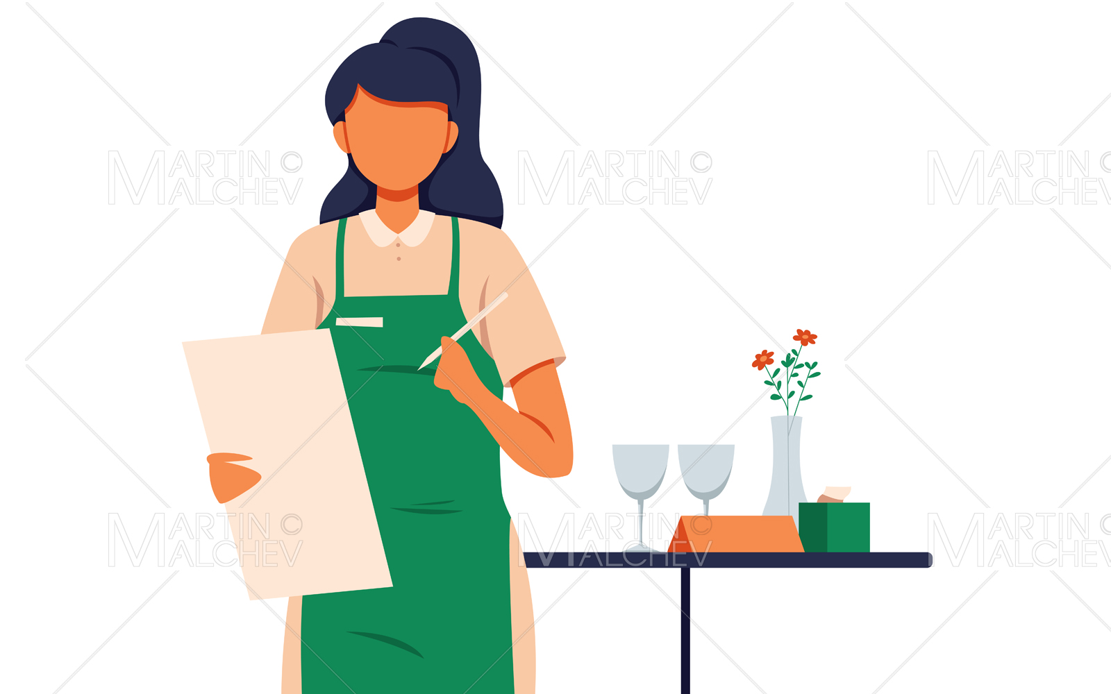 Waitress Taking Order Vector Illustration