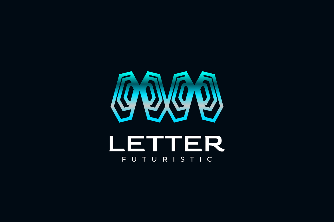 Futuristic Cyan Techno Letter M Logo
