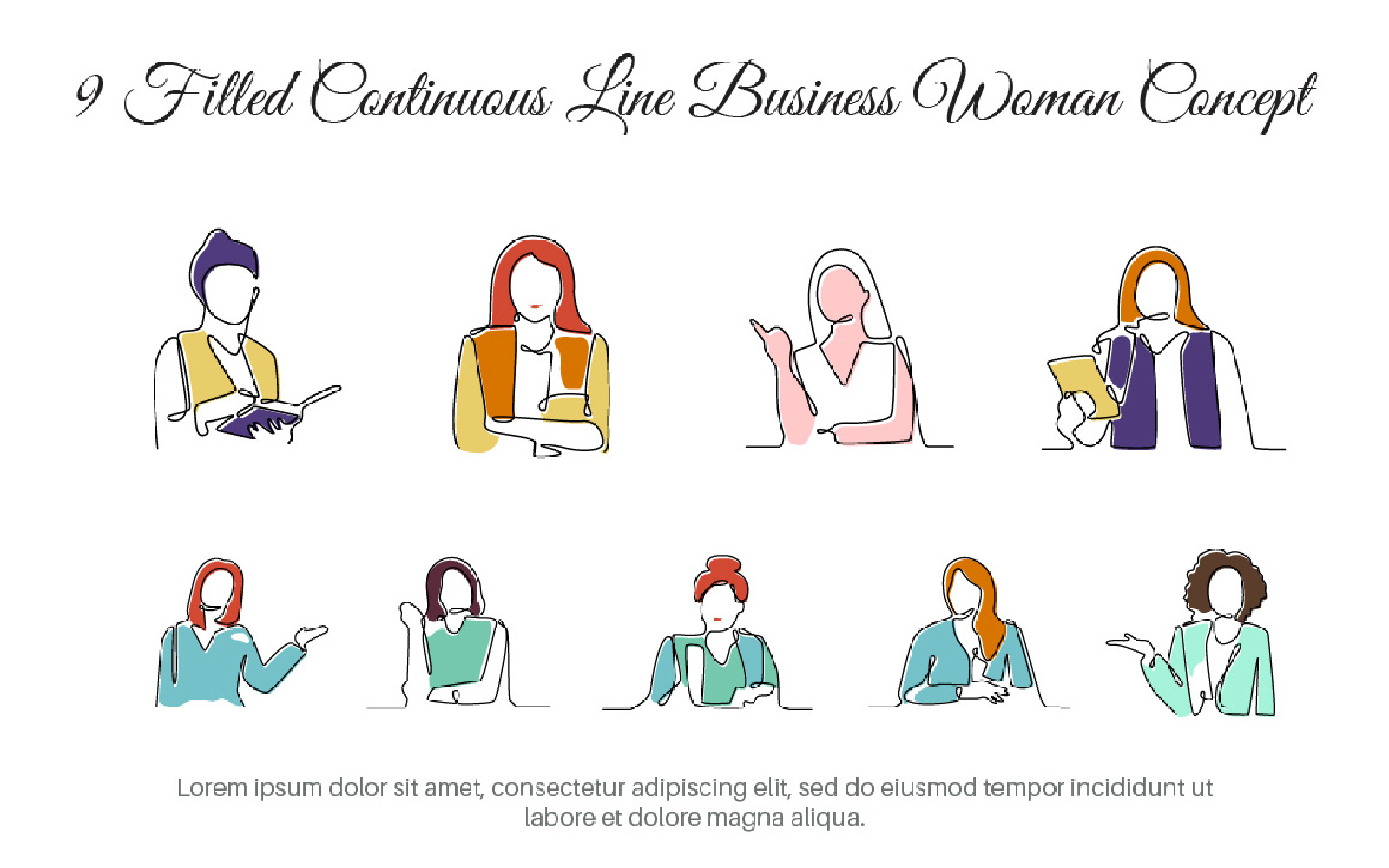 9 Filled Continuous Line Business Woman Concept