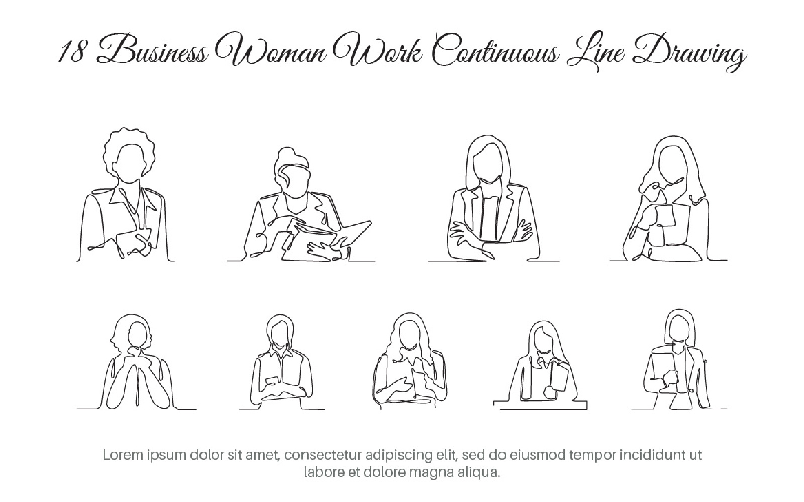 18 Business Woman Work Continuous Line Drawing