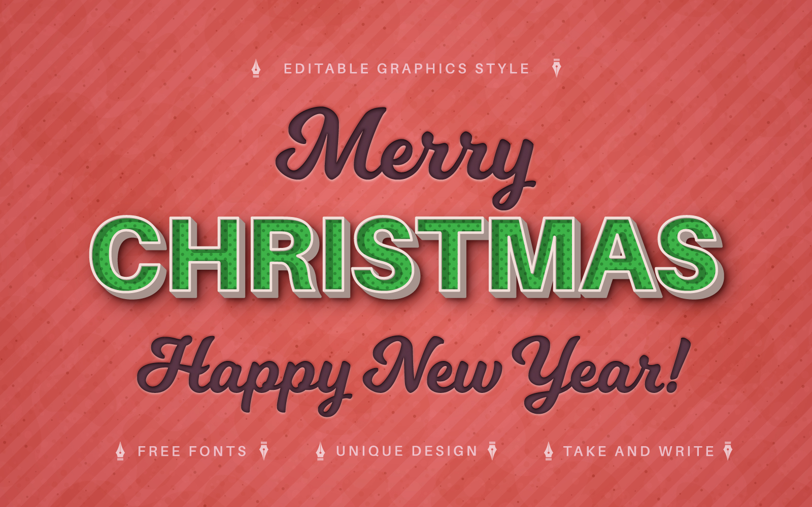 Merry Christmas Retro - Editable Text Effect, Font Style, Graphics Illustration