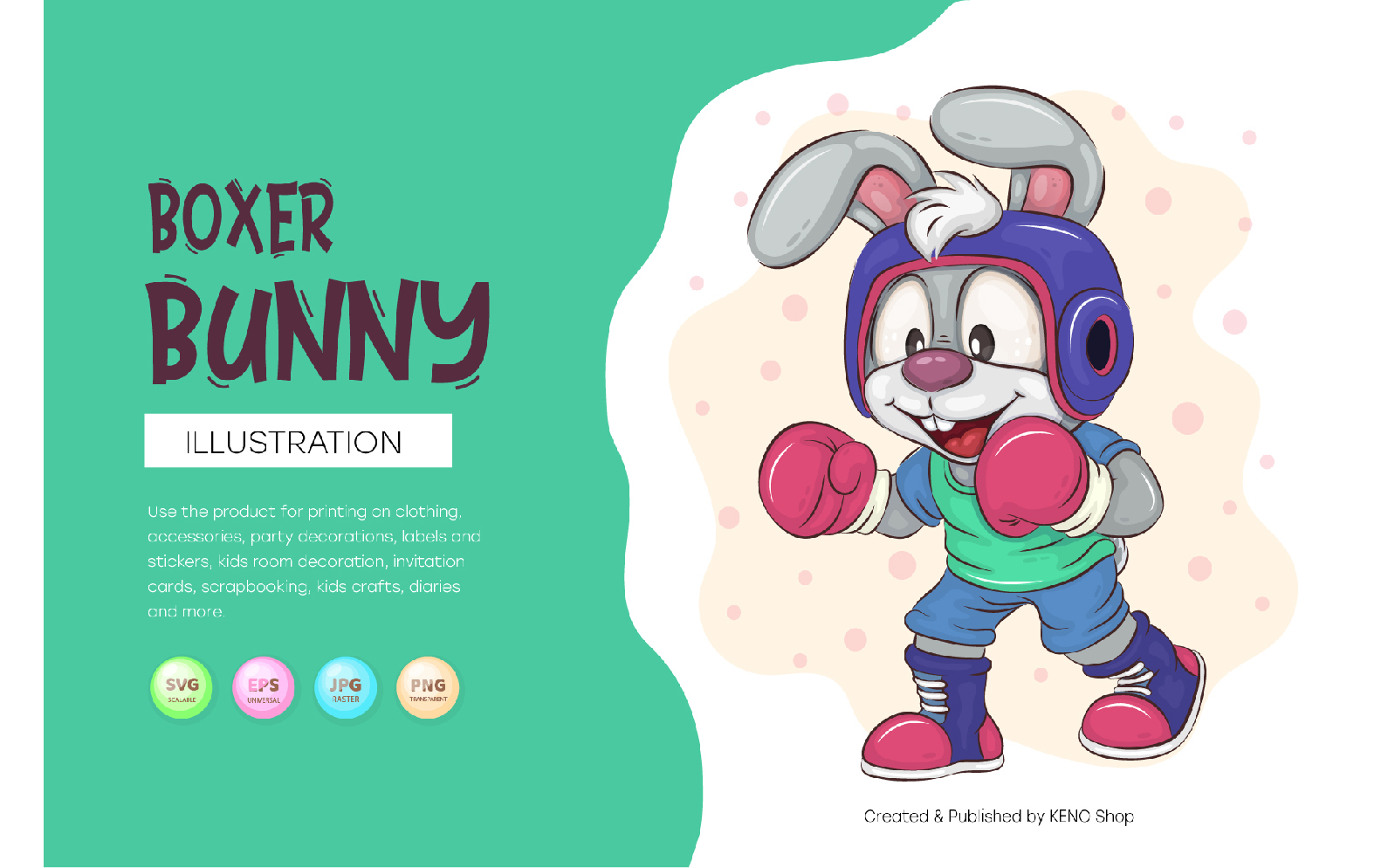 Cartoon Bunny Boxer. T-Shirt, PNG, SVG.