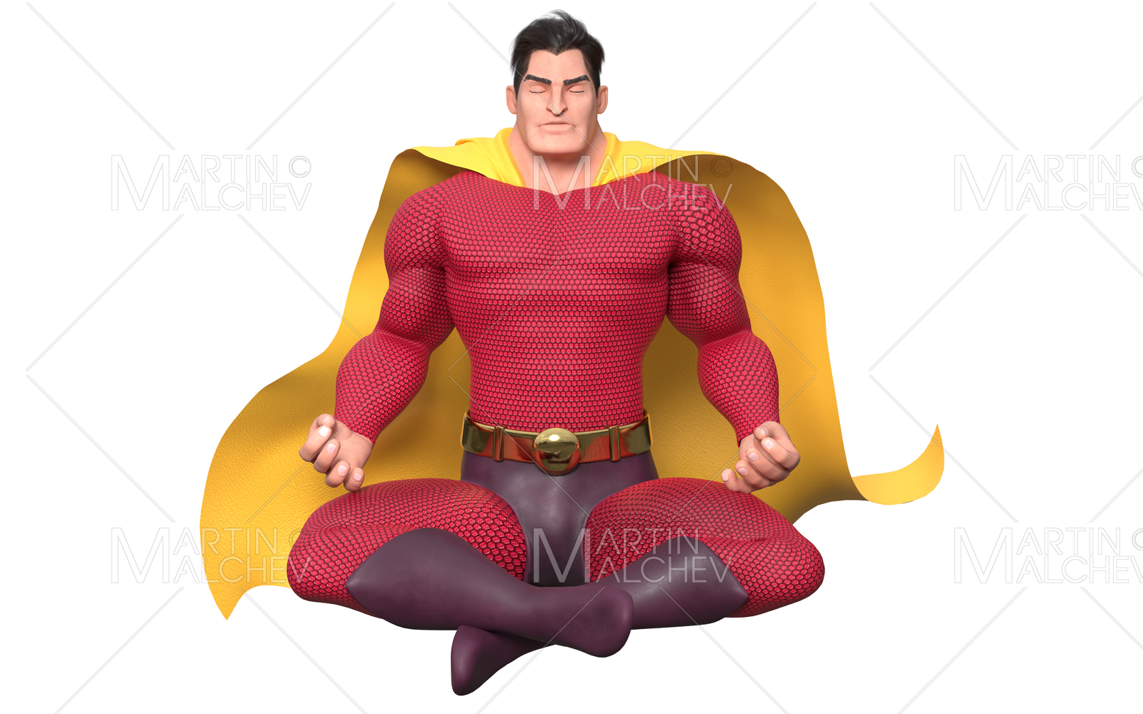 Superhero Meditating on White 3D Render