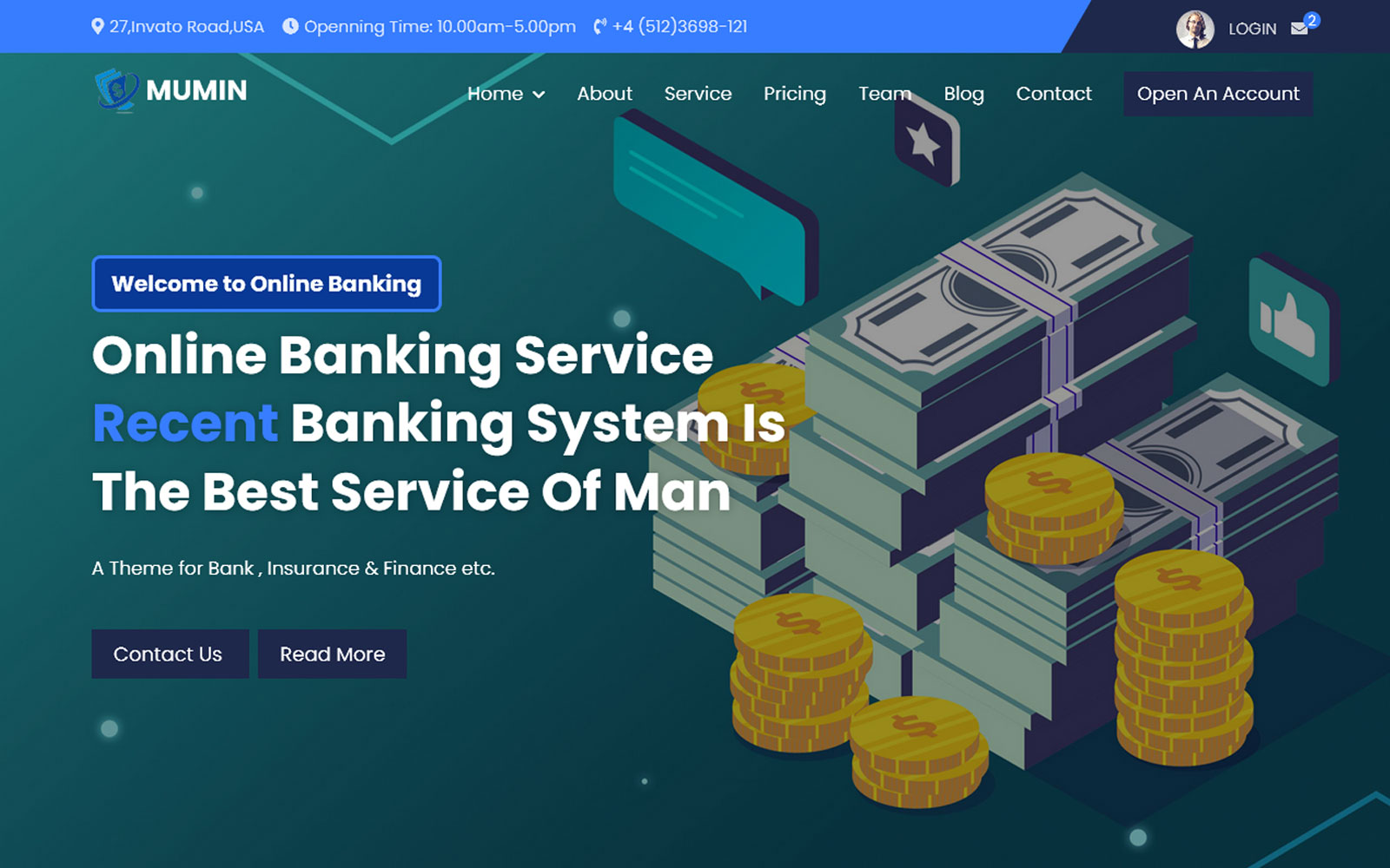 Mumin - Banking & Online Money Invest Landing Page Template