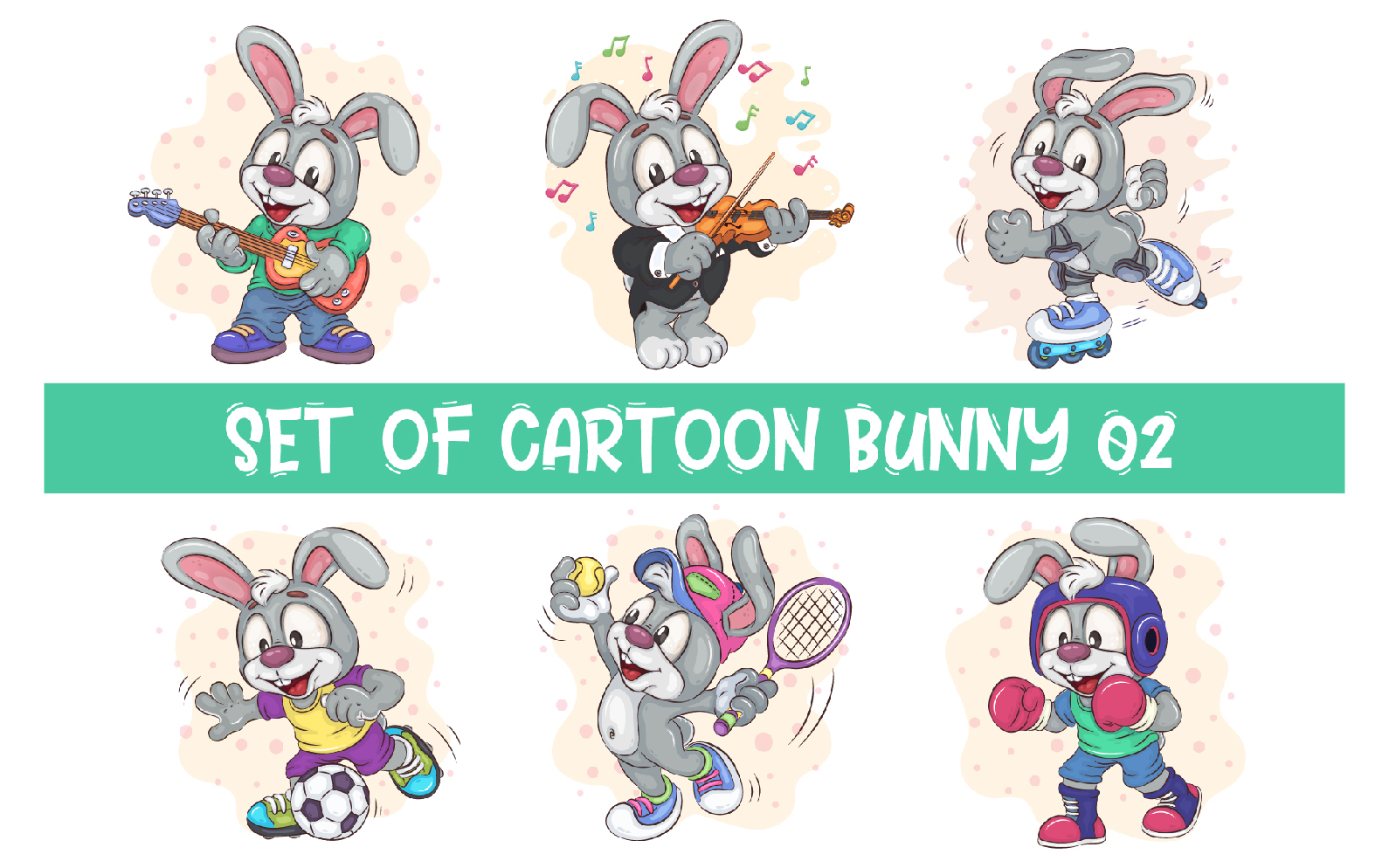 Set of Cartoon Bunny Image_02. T-Shirt.