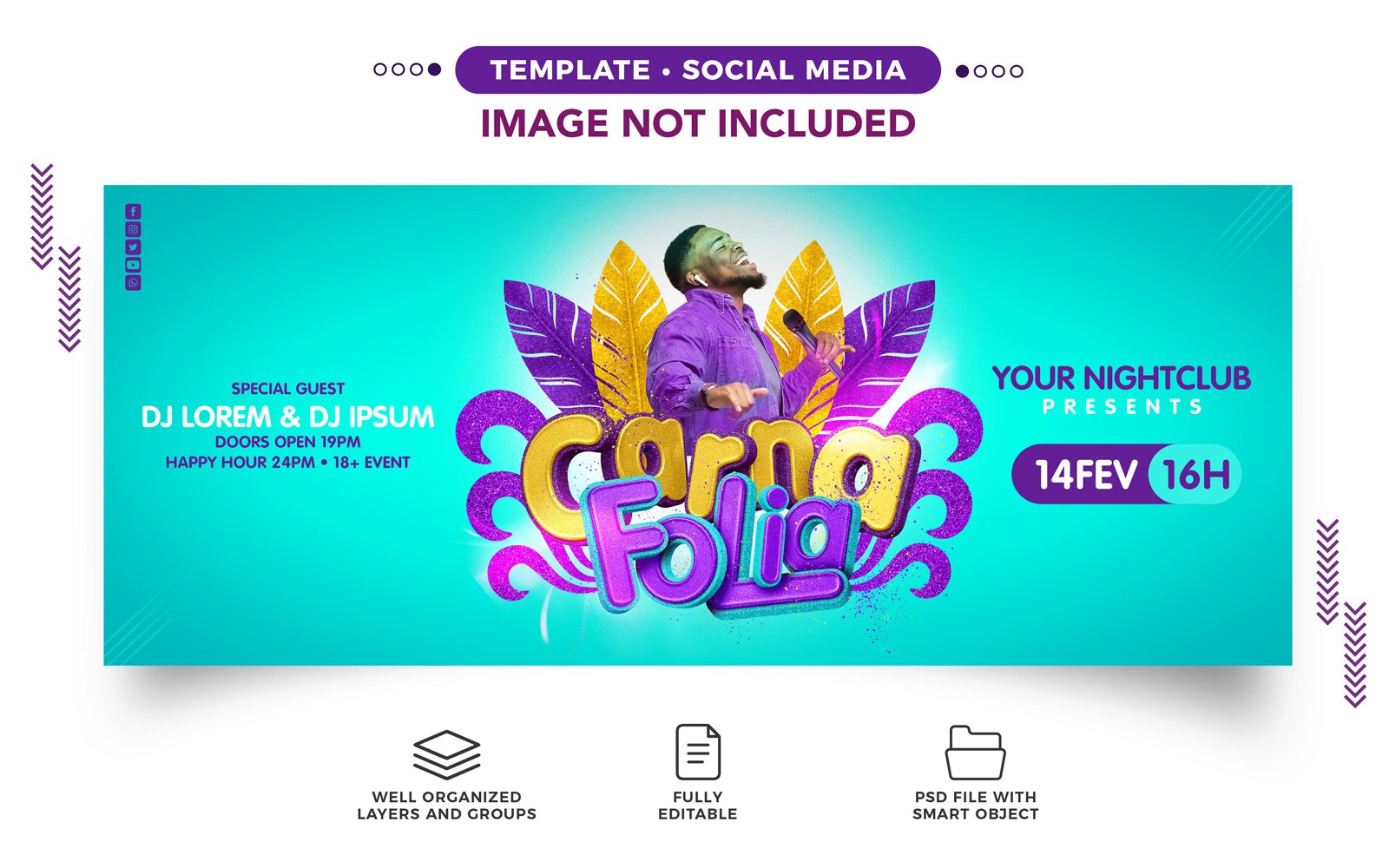 Carna Folia For Carnival Events Social Media Banner - Purple and Gold Theme