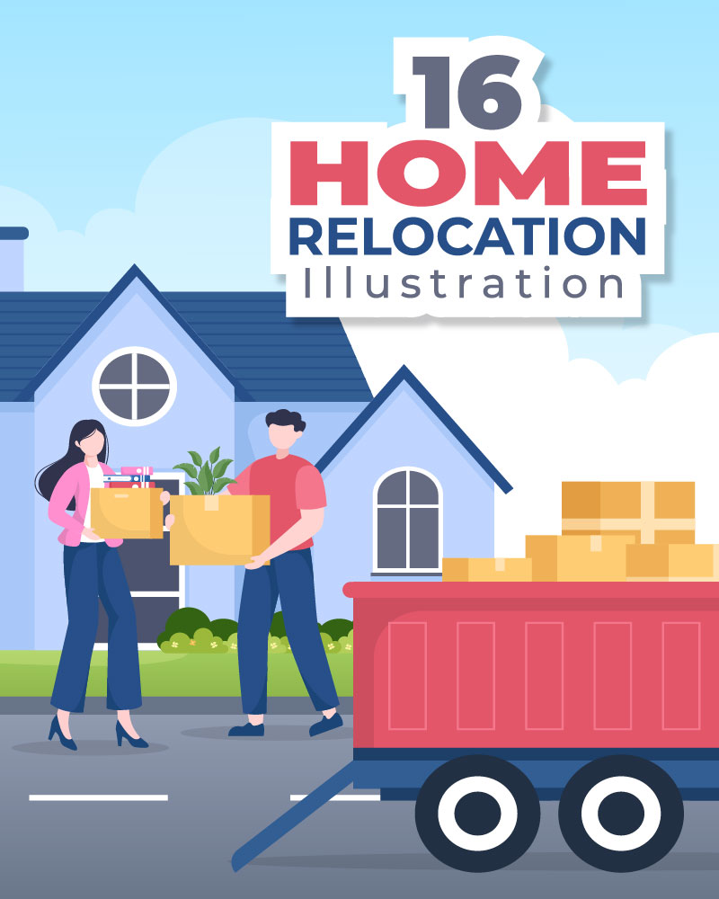 16 Home Relocation Cartoon Illustration