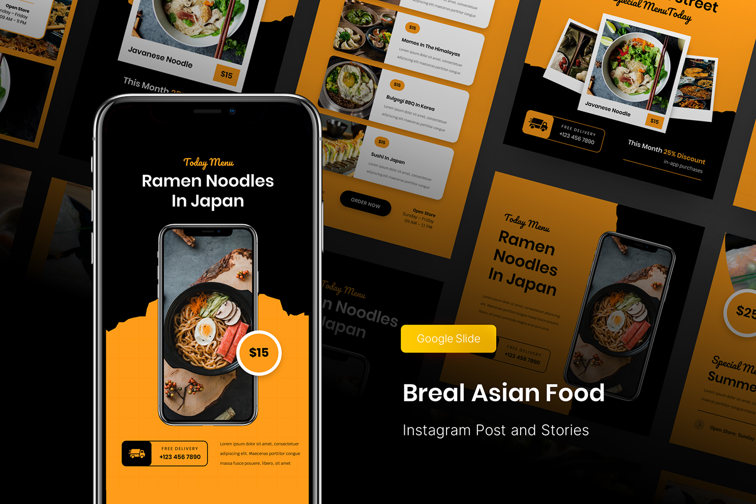 Breal - Asian Food Instagram Post and Stories Google Slide Template