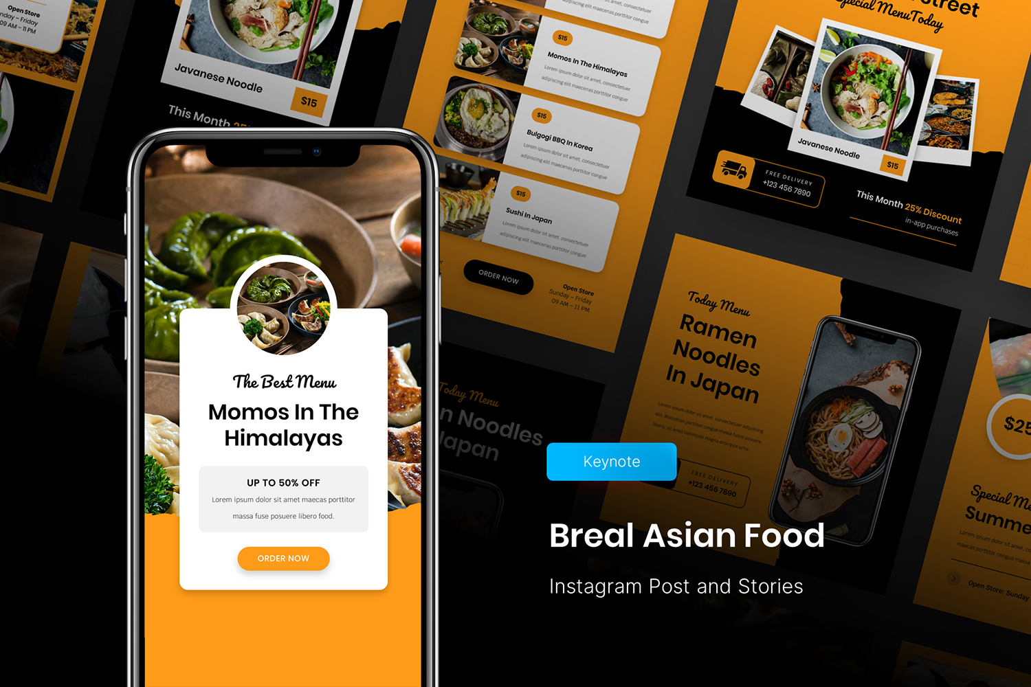 Breal - Asian Food Instagram Post and Stories Keynote Template