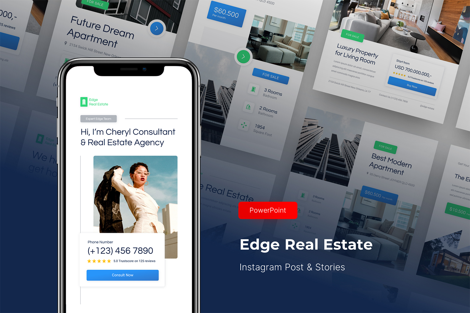 Edge - Real Estate Instagram Post and Stories PowerPoint Template