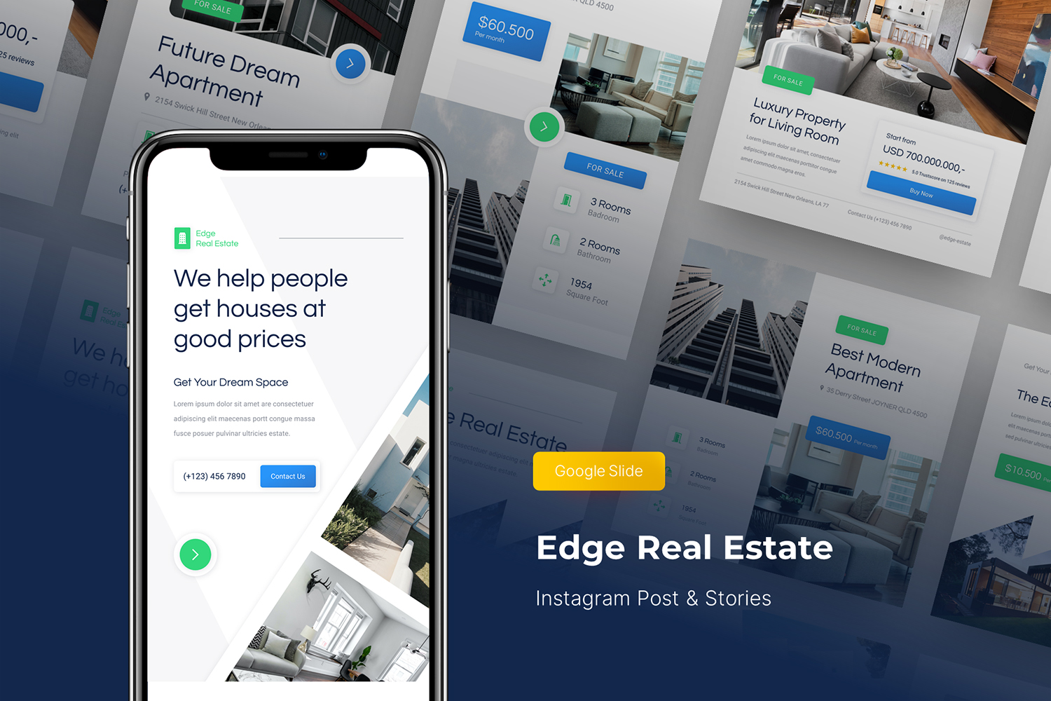 Edge - Real Estate Instagram Post and Stories Google Slide Template