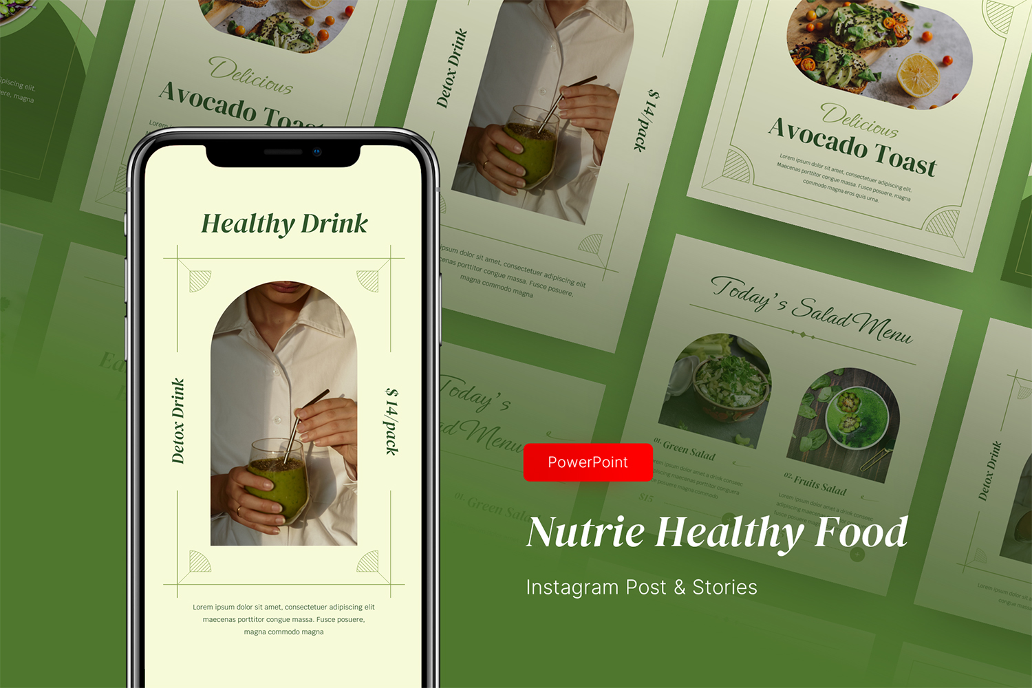 Nutrie - Healthy Food Instagram Post and Stories PowerPoint Template