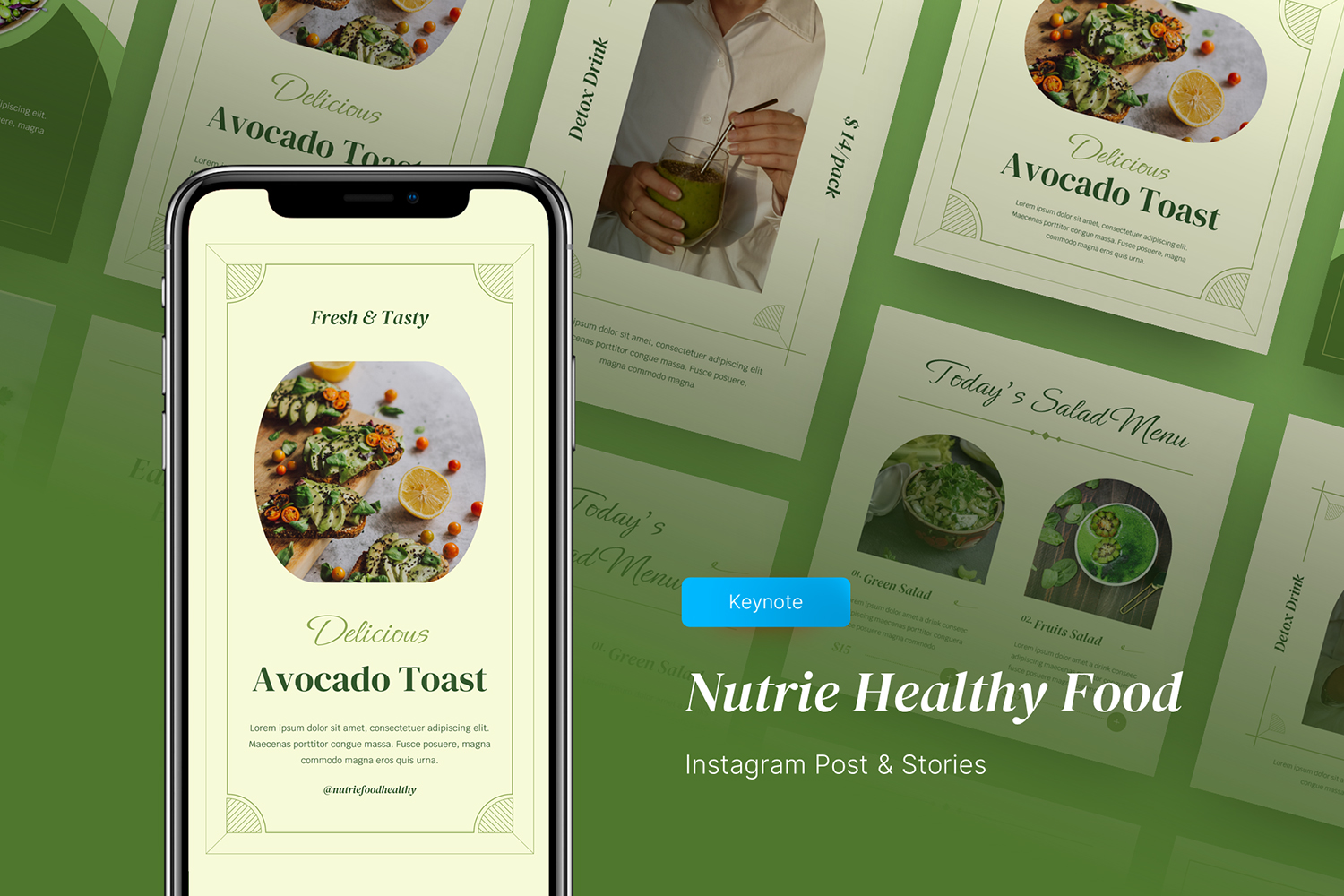 Nutrie - Healthy Food Instagram Post and Stories Keynote Template