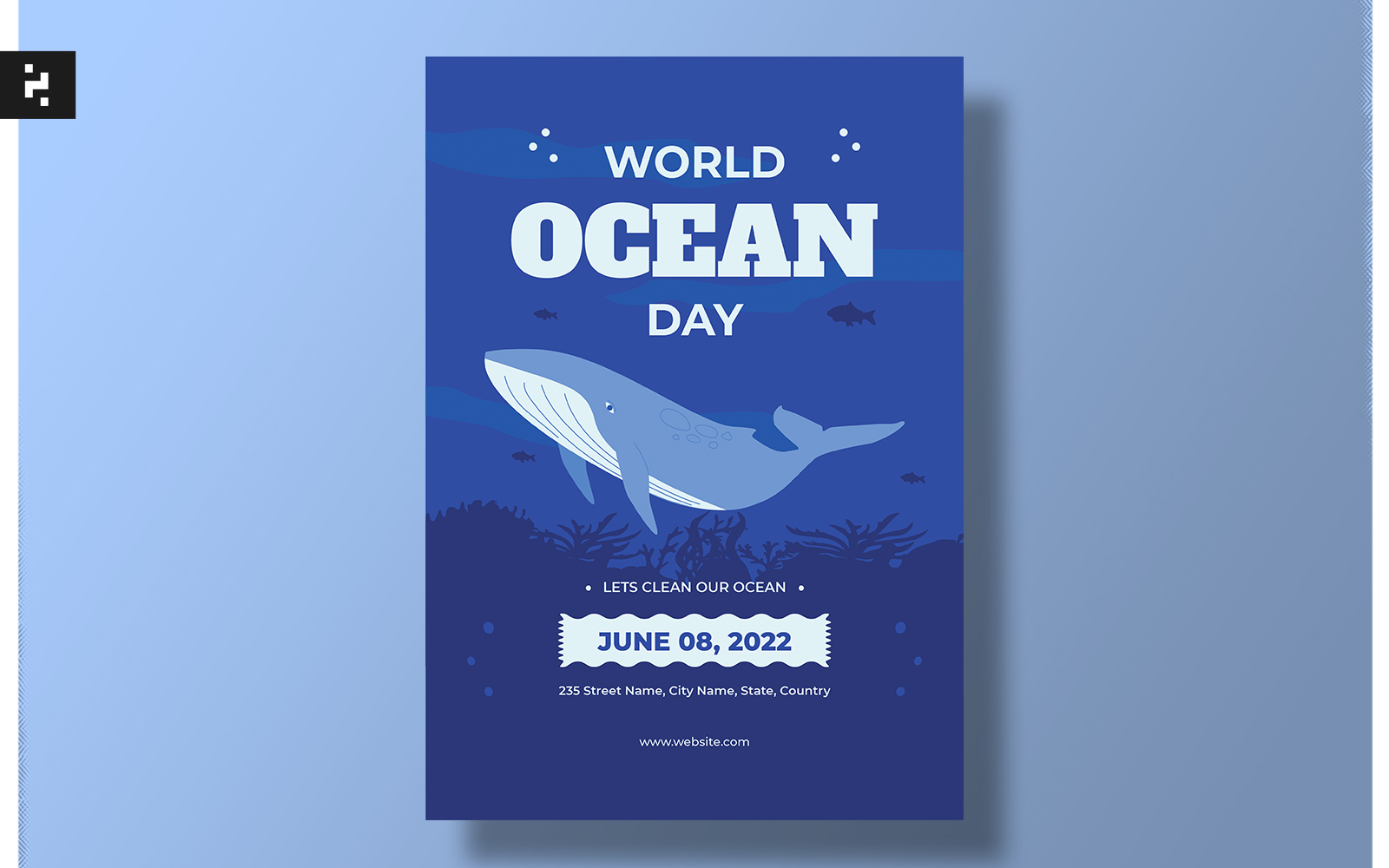 Blue Illustrated Ocean Day Flyer Template