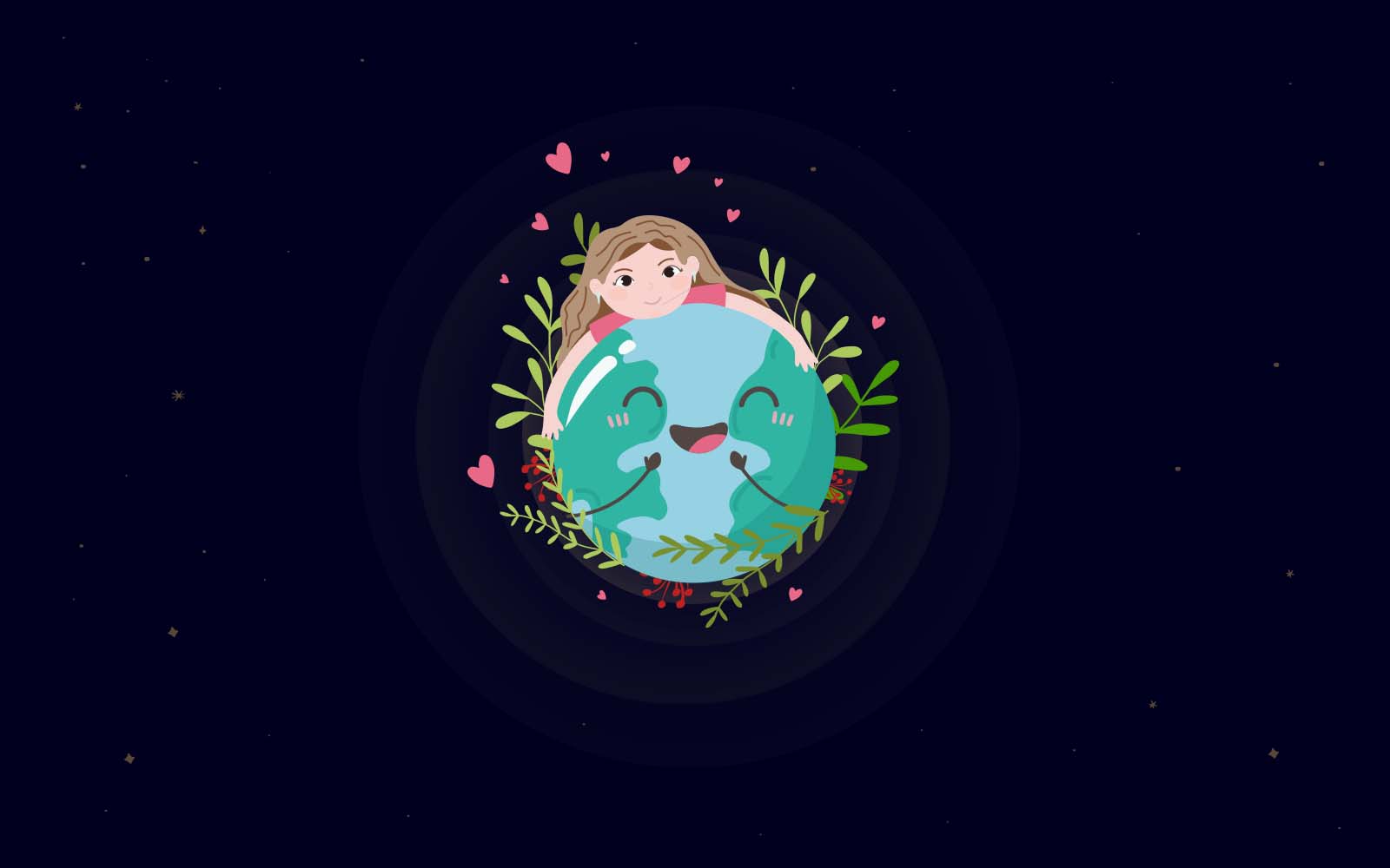 Illustration Of a Little Girl Hugging The Planet