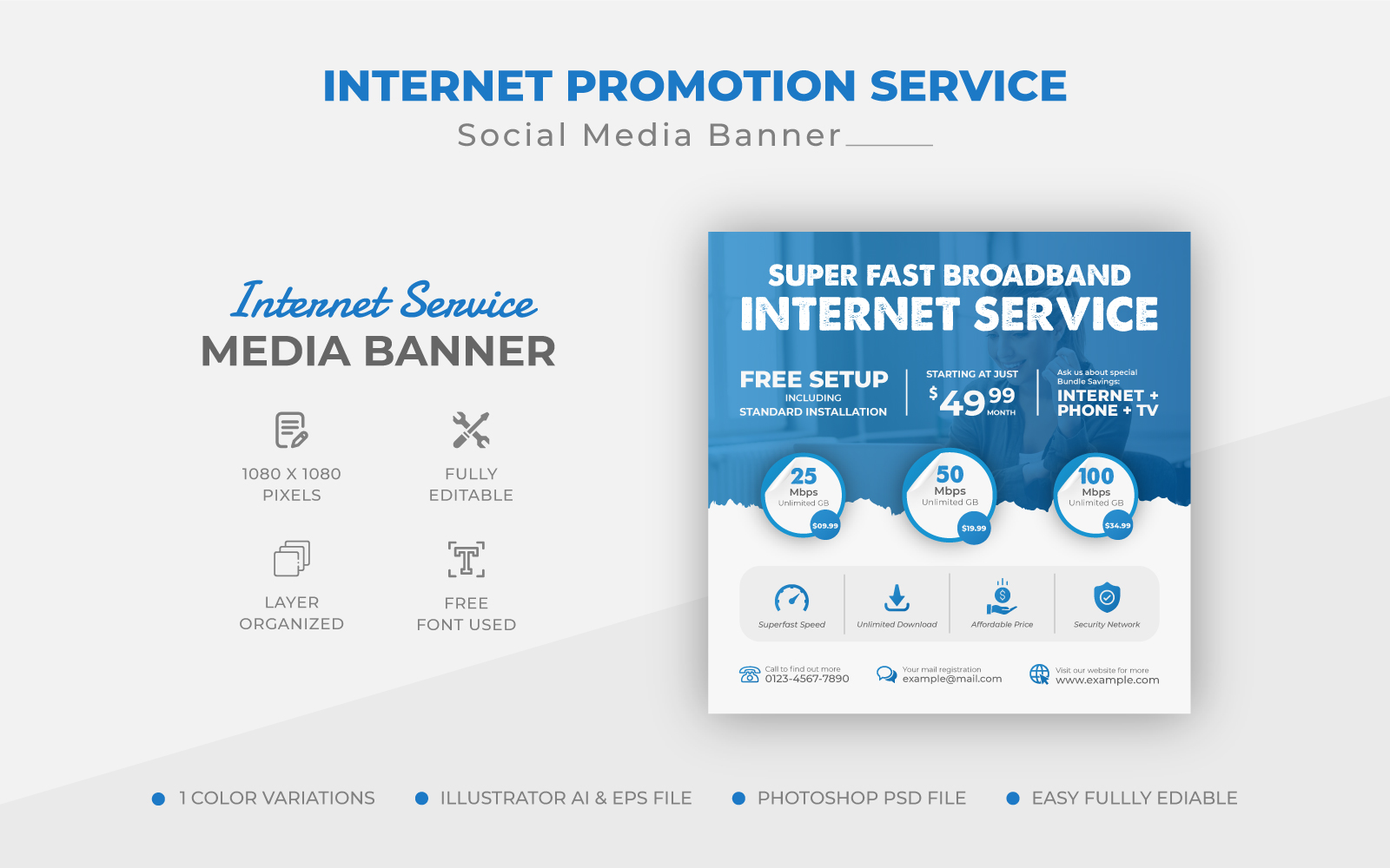 Internet service Instagram post or web banner design template